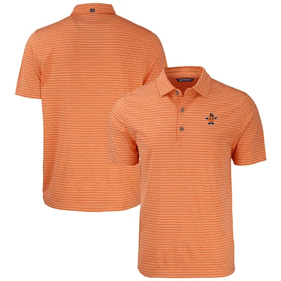 Men's Cutter & Buck Heather Orange Syracuse Vault Forge Eco Heathered Stripe Stretch Recycled Polo