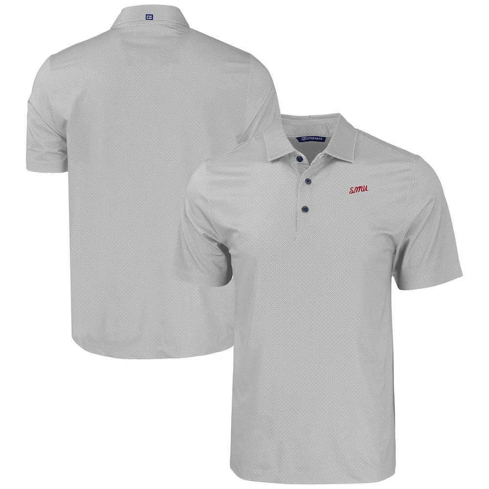 Men's Cutter & Buck Gray SMU Mustangs Pike Eco Tonal Geo Print Stretch Recycled Polo