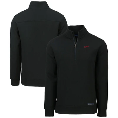 Men's Cutter & Buck Black SMU Mustangs Roam Eco Recycled Quarter-Zip Sweatshirt