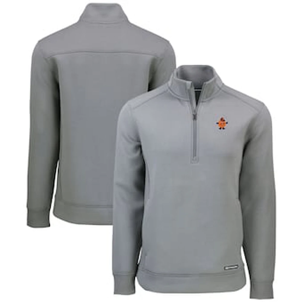 Men's Cutter & Buck Gray Syracuse Orange Roam Eco Recycled Quarter-Zip Sweatshirt