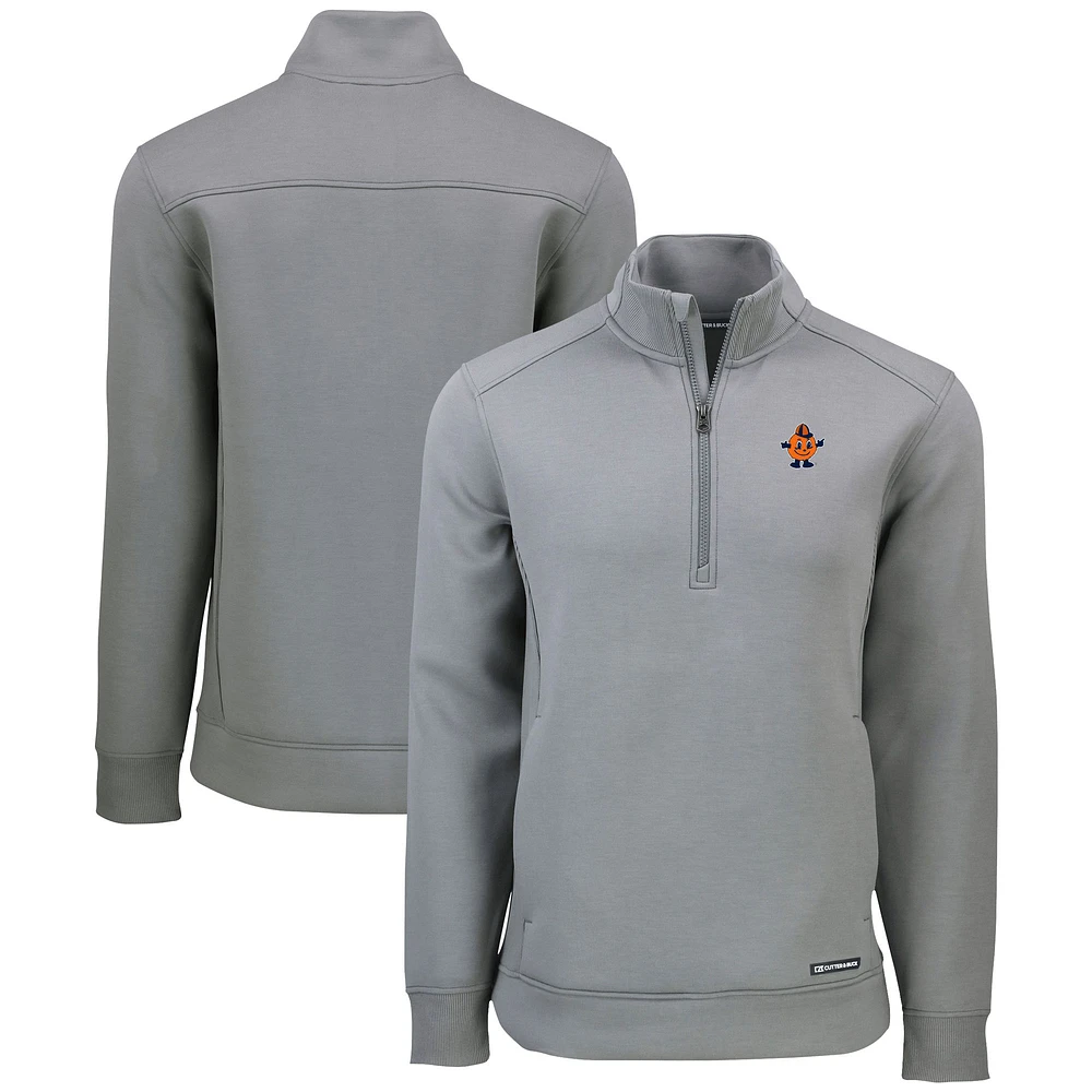 Men's Cutter & Buck Gray Syracuse Orange Roam Eco Recycled Quarter-Zip Sweatshirt