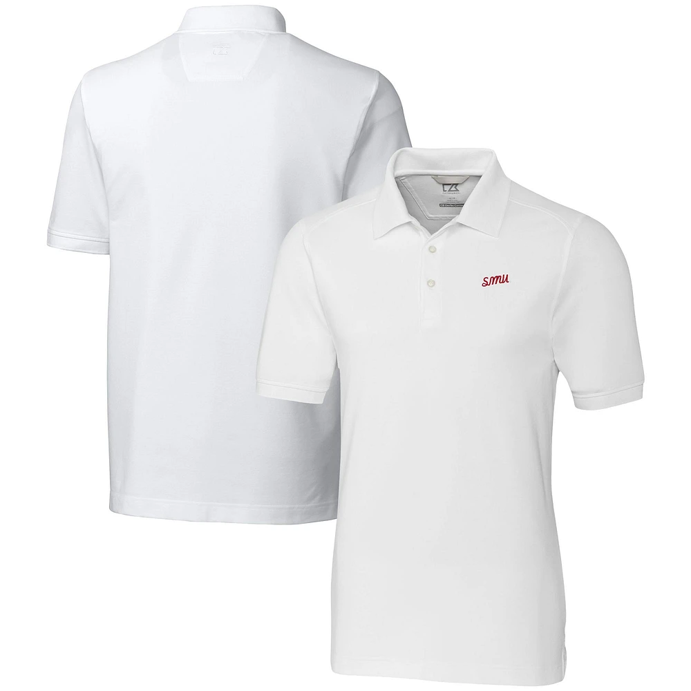 Men's Cutter & Buck White SMU Mustangs Advantage Tri-Blend DryTec Pique Polo