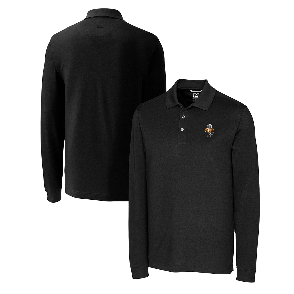 Men's Cutter & Buck Black Tennessee Volunteers Advantage Tri-Blend Pique Long Sleeve DryTec Polo