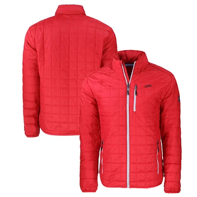 Men's Cutter & Buck Red SMU Mustangs Vault Rainier PrimaLoft Eco Insulated Full-Zip Puffer Jacket