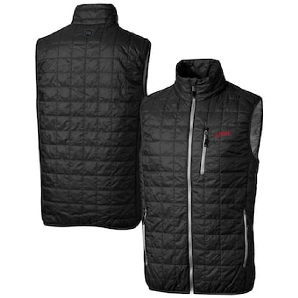 Men's Cutter & Buck Black SMU Mustangs Vault Rainier PrimaLoft Eco Insulated Full-Zip Puffer Vest