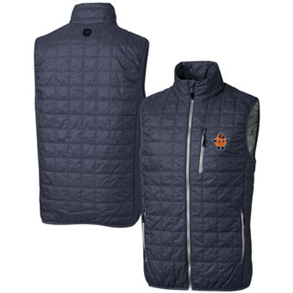 Men's Cutter & Buck Charcoal Syracuse Orange Vault Rainier PrimaLoft Eco Insulated Full-Zip Puffer Vest
