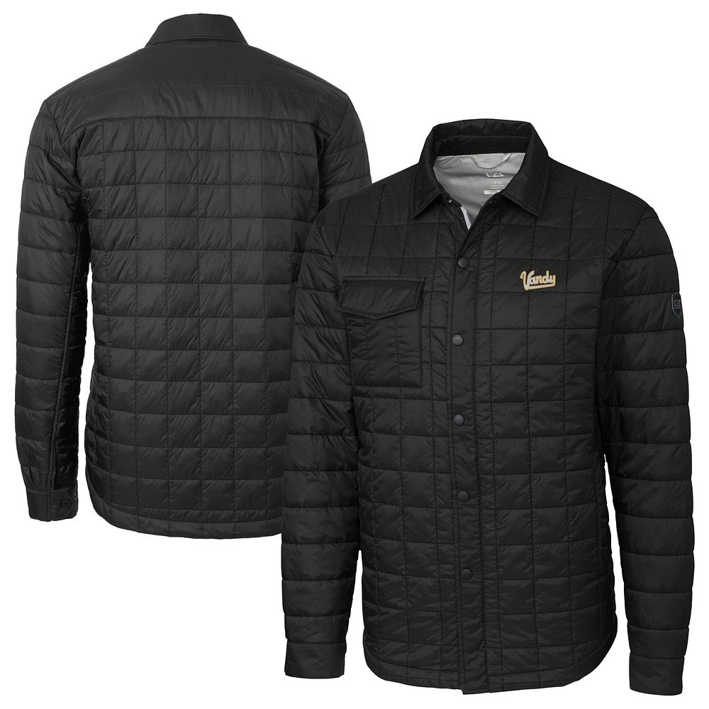 Men's Cutter & Buck Black Vanderbilt Commodores Vault Rainier PrimaLoft Eco Insulated Quilted Button-Up Shacket
