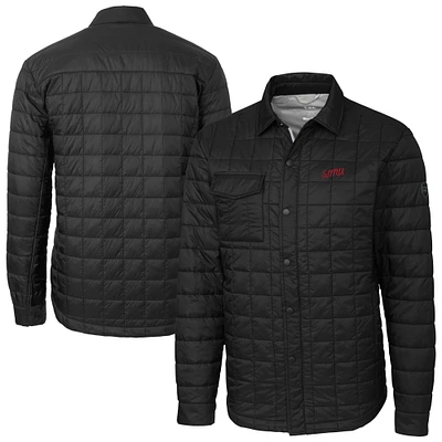 Men's Cutter & Buck Black SMU Mustangs Vault Rainier PrimaLoft Eco Insulated Quilted Full-Snap Shacket
