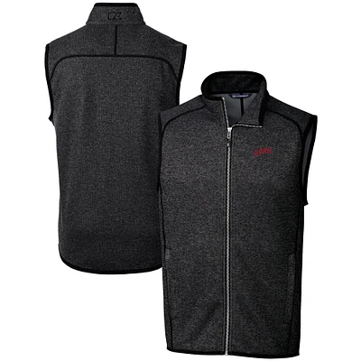 Men's Cutter & Buck Heather Charcoal SMU Mustangs Vault Mainsail Sweater Knit Fleece Full-Zip Vest