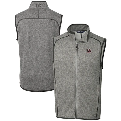 Men's Cutter & Buck Heather Gray South Carolina Gamecocks Vault Mainsail Sweater Knit Fleece Full-Zip Vest