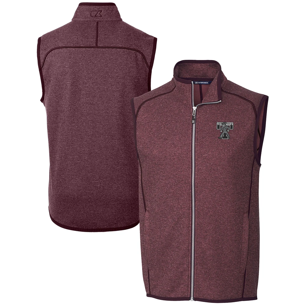 Men's Cutter & Buck Heather Maroon Texas A&M Aggies Vault Mainsail Sweater Knit Fleece Full-Zip Vest