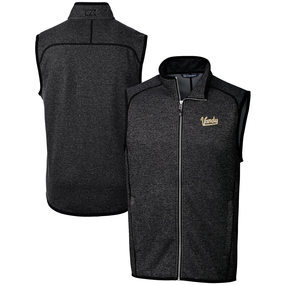 Men's Cutter & Buck Heather Charcoal Vanderbilt Commodores Vault Mainsail Sweater Knit Fleece Full-Zip Vest