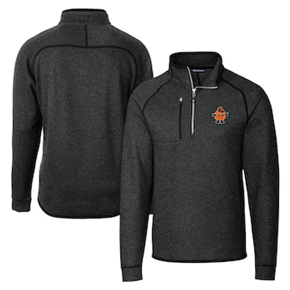 Men's Cutter & Buck Heather Charcoal Syracuse Orange Vault Mainsail Sweater-Knit Raglan Half-Zip Jacket