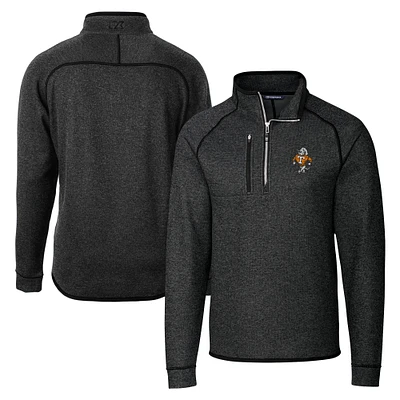 Men's Cutter & Buck Heather Charcoal Tennessee Volunteers Vault Mainsail Sweater-Knit Raglan Half-Zip Jacket
