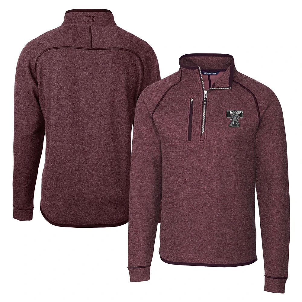 Men's Cutter & Buck Heather Maroon Texas A&M Aggies Vault Mainsail Sweater-Knit Raglan Half-Zip Jacket