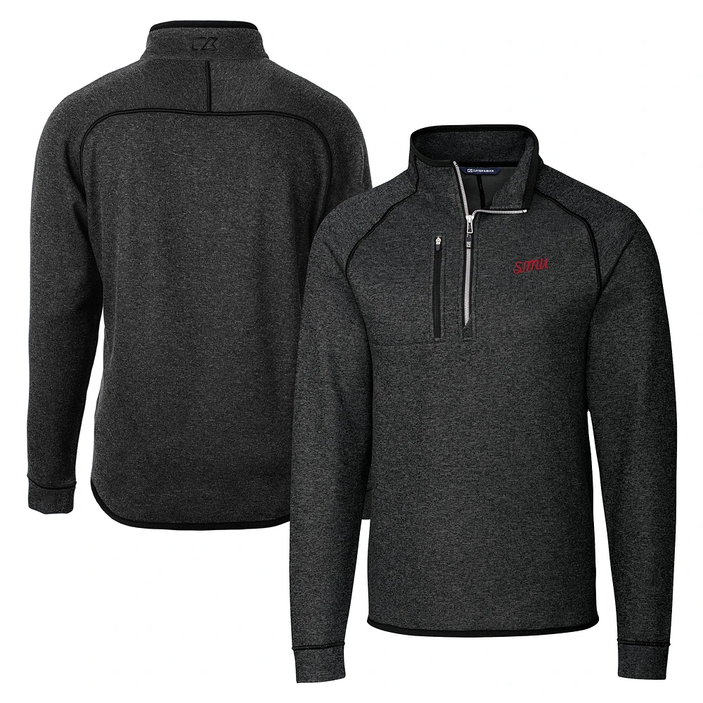 Men's Cutter & Buck Heather Charcoal SMU Mustangs Vault Mainsail Sweater-Knit Raglan Half-Zip Jacket