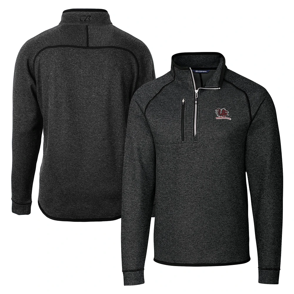 Men's Cutter & Buck Heather Charcoal South Carolina Gamecocks Vault Mainsail Sweater-Knit Raglan Half-Zip Jacket