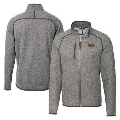 Men's Cutter & Buck Heather Gray Vanderbilt Commodores Vault Mainsail Sweater-Knit Full-Zip Jacket