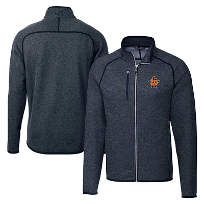 Men's Cutter & Buck Heather Navy Syracuse Orange Vault Mainsail Sweater-Knit Full-Zip Jacket