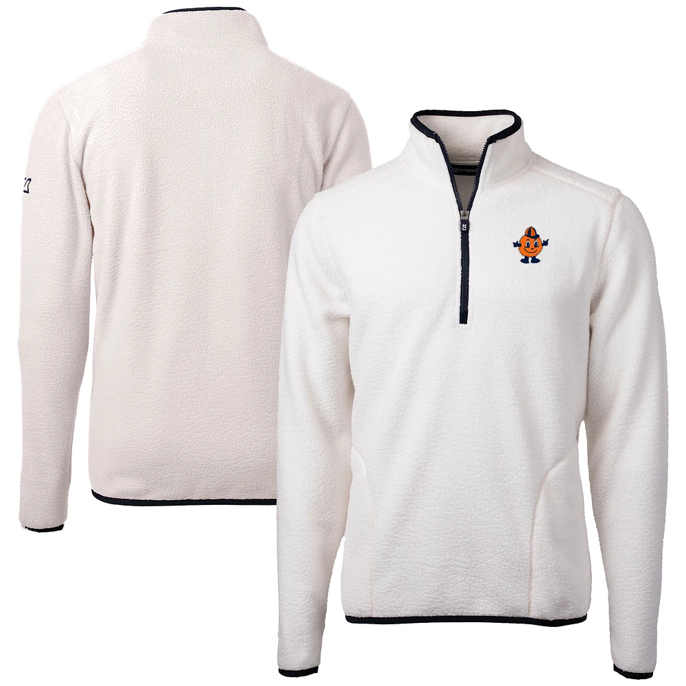 Men's Cutter & Buck Oatmeal Syracuse Orange Vault Cascade Eco Sherpa Fleece Quarter-Zip Pullover Jacket