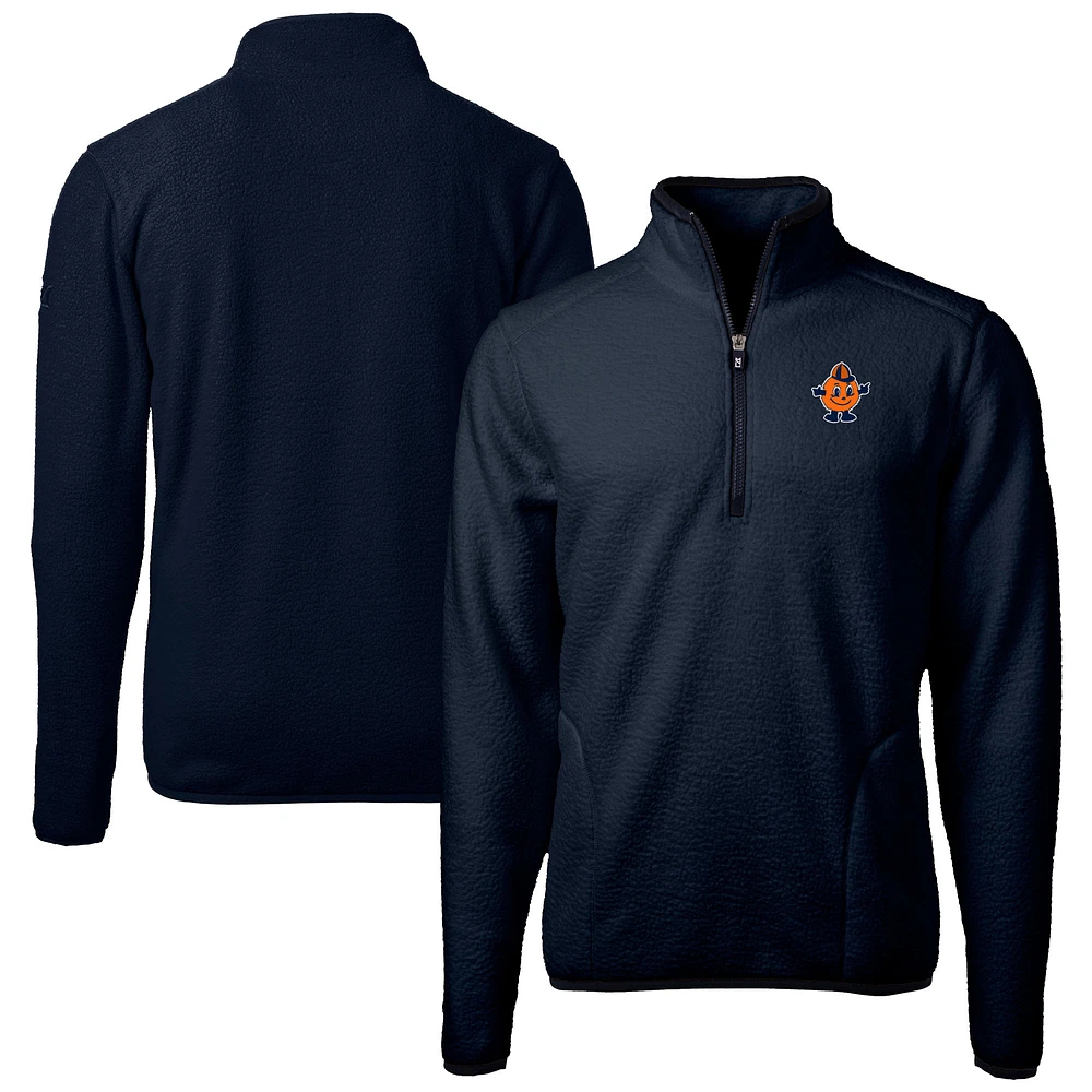 Men's Cutter & Buck Navy Syracuse Orange Vault Cascade Eco Sherpa Fleece Quarter-Zip Pullover Jacket