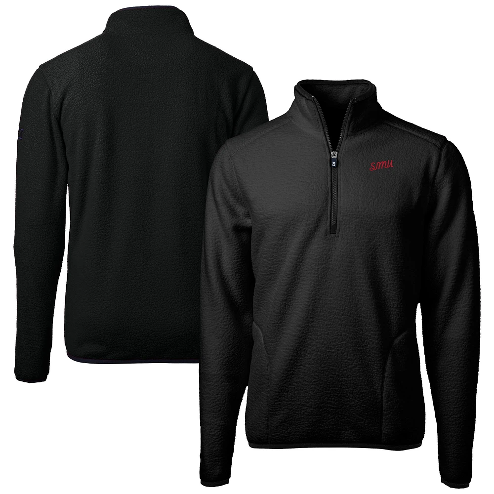 Men's Cutter & Buck SMU Mustangs Vault Cascade Eco Sherpa Fleece Quarter-Zip Pullover Jacket