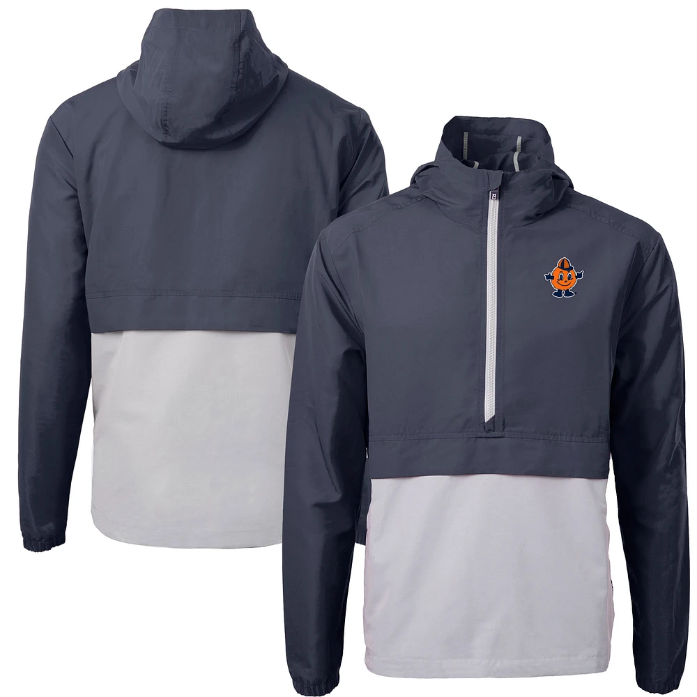 Men's Cutter & Buck Navy Syracuse Orange Vault Charter Eco Recycled Half-Zip Anorak Jacket