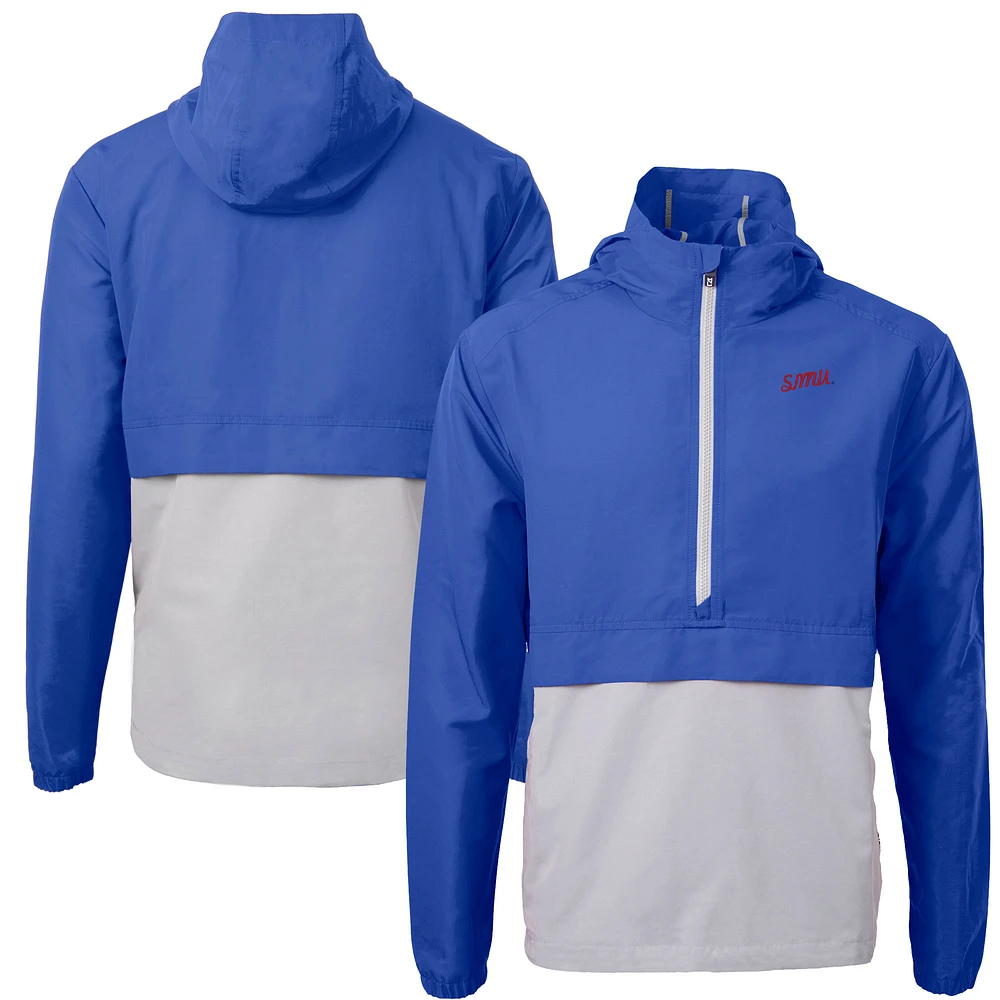 Men's Cutter & Buck Royal SMU Mustangs Vault Charter Eco Recycled Half-Zip Anorak Jacket