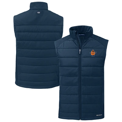 Men's Cutter & Buck Navy Syracuse Orange Vault Evoke Hybrid Eco Softshell Recycled Full-Zip Vest