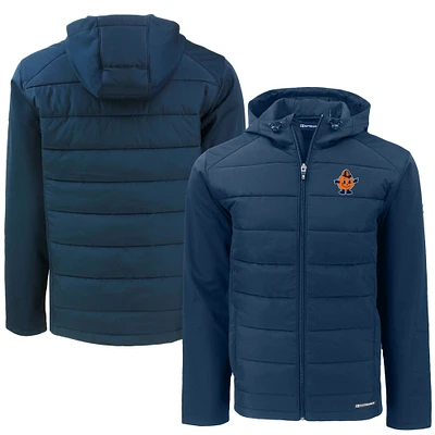 Men's Cutter & Buck Navy Syracuse Orange Vault Evoke Hybrid Eco Softshell Recycled Full-Zip Hooded Jacket