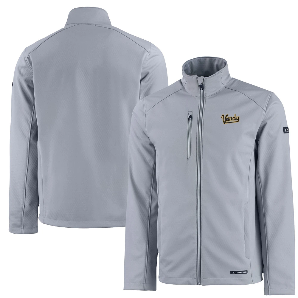 Men's Cutter & Buck Gray Vanderbilt Commodores Vault Evoke Eco Softshell Recycled Full-Zip Jacket