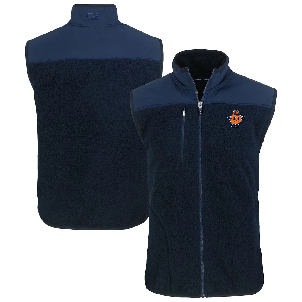 Men's Cutter & Buck Navy Syracuse Orange Vault Cascade Eco Sherpa Fleece Full-Zip Vest