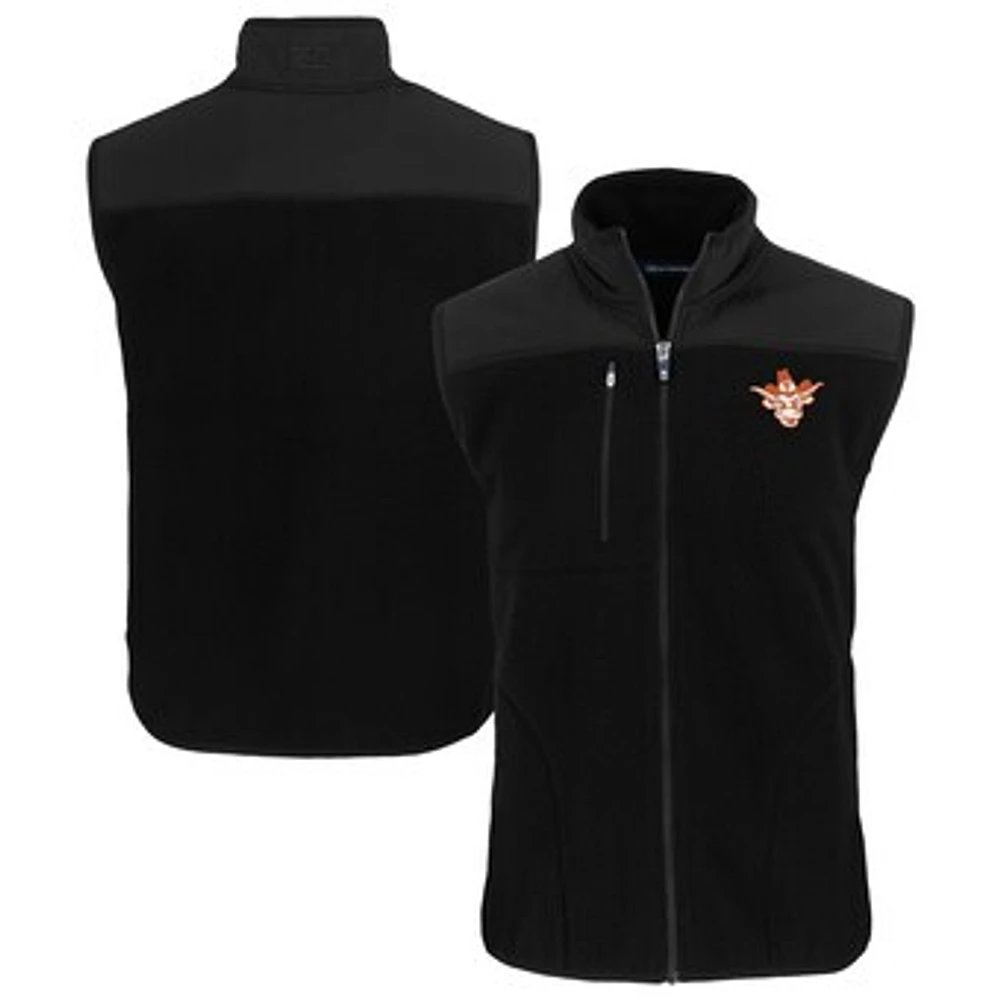 Men's Cutter & Buck Black Texas Longhorns Vault Cascade Eco Sherpa Fleece Full-Zip Vest