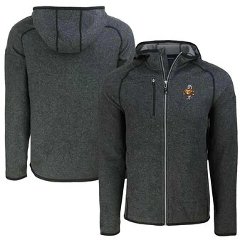Men's Cutter & Buck Heather Charcoal Tennessee Volunteers Vault Mainsail Full-Zip Raglan Hooded Jacket