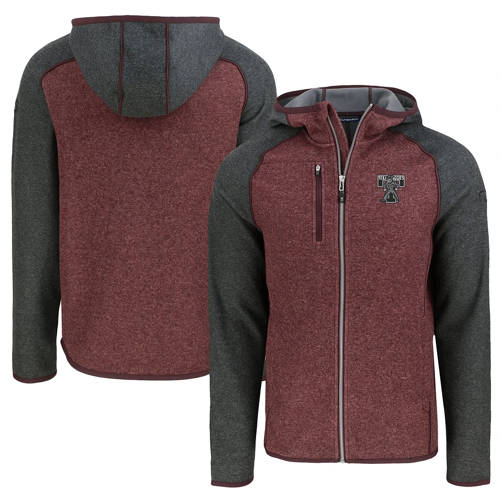Men's Cutter & Buck Heather Maroon/Heather Charcoal Texas A&M Aggies Vault Mainsail Full-Zip Raglan Hooded Jacket