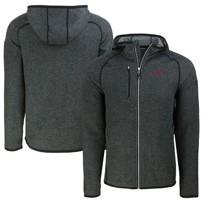 Men's Cutter & Buck Heather Charcoal SMU Mustangs Vault Mainsail Full-Zip Raglan Hooded Jacket