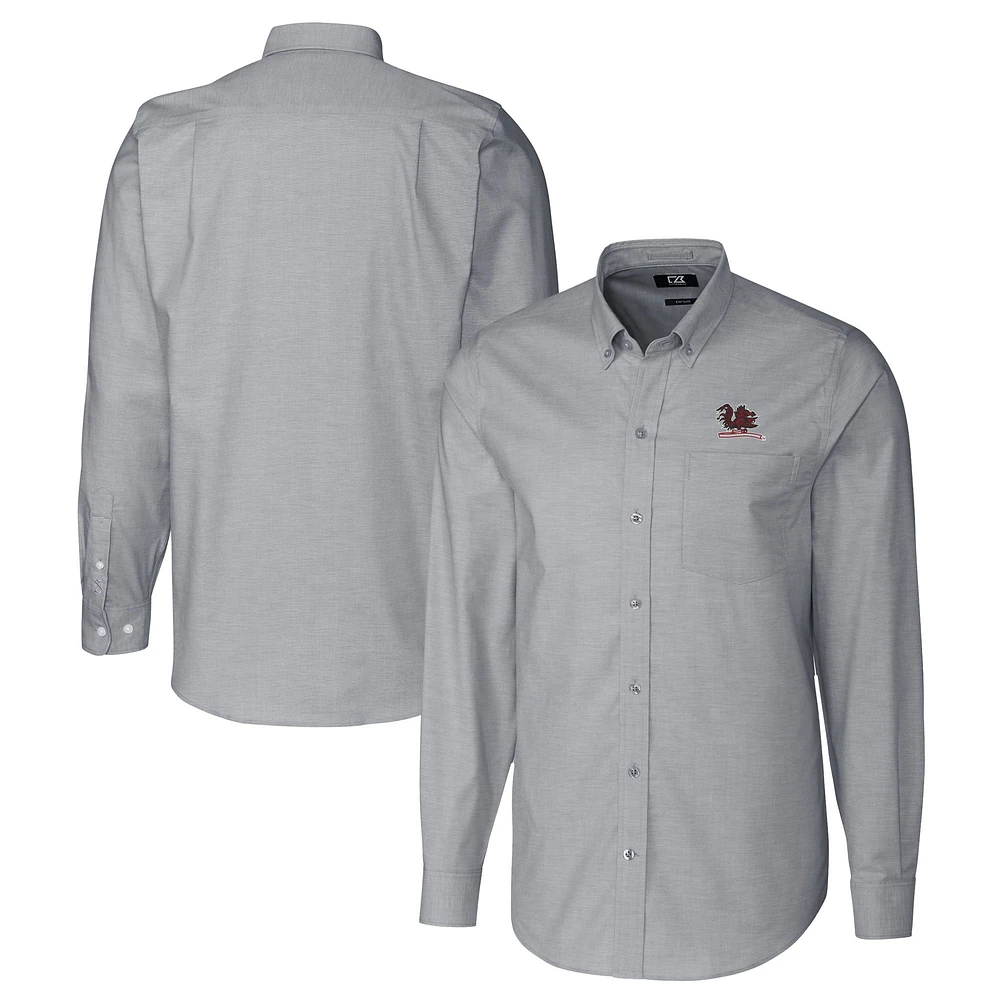 Men's Cutter & Buck Charcoal South Carolina Gamecocks Vault Stretch Oxford Long Sleeve Dress Shirt