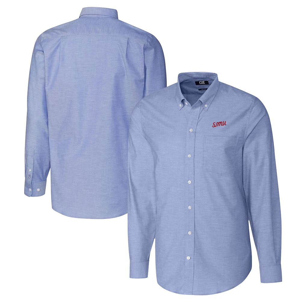 Men's Cutter & Buck Royal SMU Mustangs Vault Stretch Oxford Long Sleeve Dress Shirt