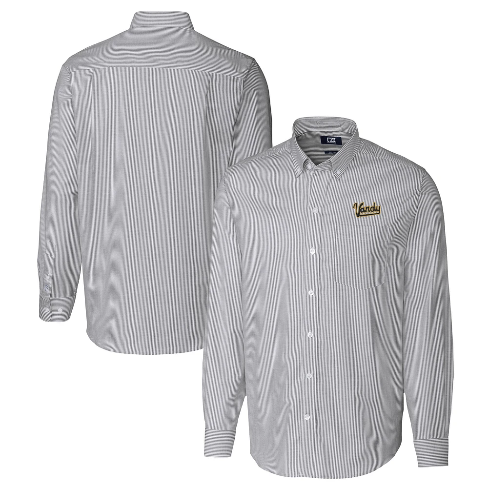 Men's Cutter & Buck Charcoal Vanderbilt Commodores Vault Striped Stretch Oxford Long Sleeve Dress Shirt