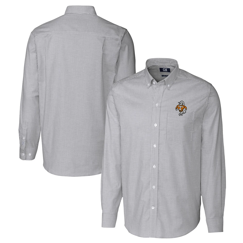Men's Cutter & Buck Charcoal Tennessee Volunteers Vault Striped Stretch Oxford Long Sleeve Dress Shirt