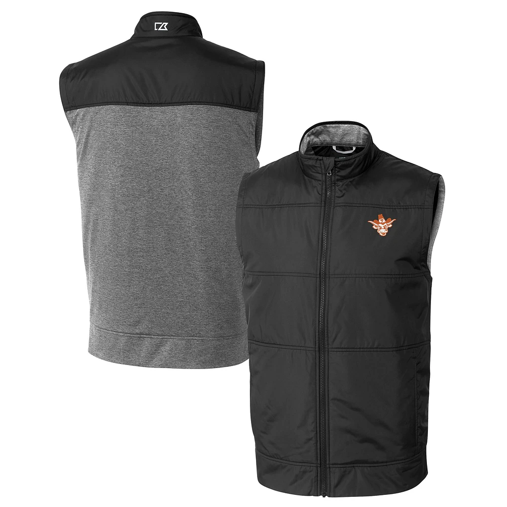 Men's Cutter & Buck Black Texas Longhorns DryTec Stealth Hybrid Quilted Full-Zip Windbreaker Vest