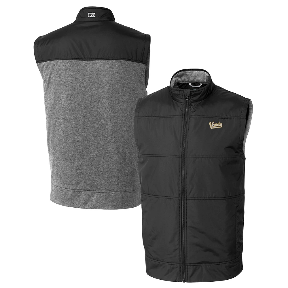Men's Cutter & Buck Vanderbilt Commodores DryTec Stealth Hybrid Quilted Full-Zip Windbreaker Vest