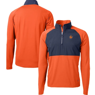 Men's Cutter & Buck Orange Syracuse DryTec Adapt Eco Knit Hybrid Recycled Raglan Quarter-Zip Jacket