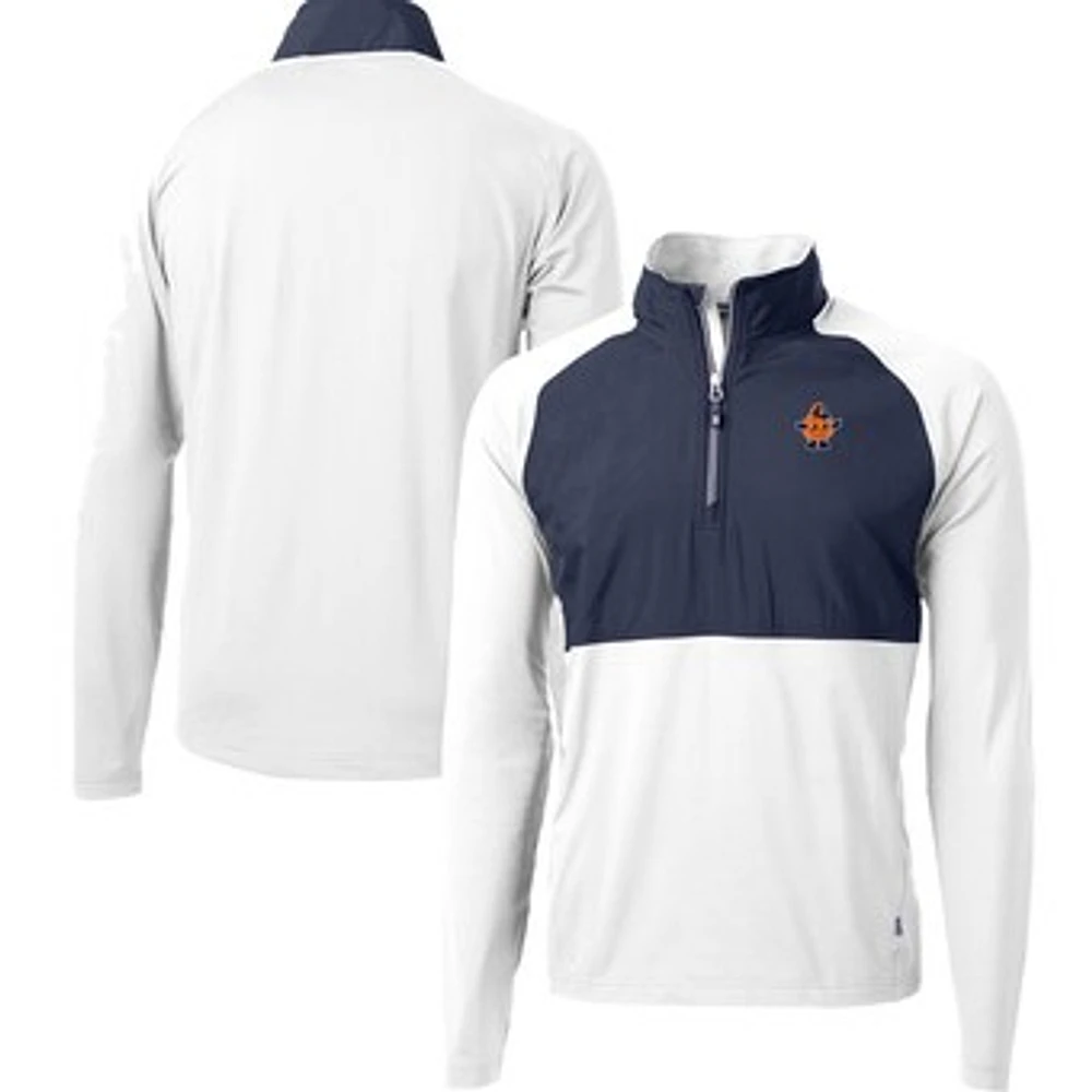 Men's Cutter & Buck White Syracuse Orange DryTec Adapt Eco Knit Hybrid Recycled Raglan Quarter-Zip Jacket