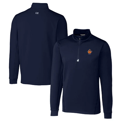Men's Cutter & Buck Navy Syracuse Orange Vault DryTec Traverse Stretch Quarter-Zip Pullover