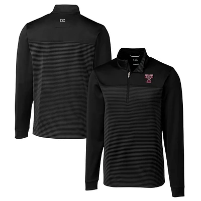 Men's Cutter & Buck Black Texas A&M Aggies Vault DryTec Traverse Stripe Stretch Quarter-Zip Pullover