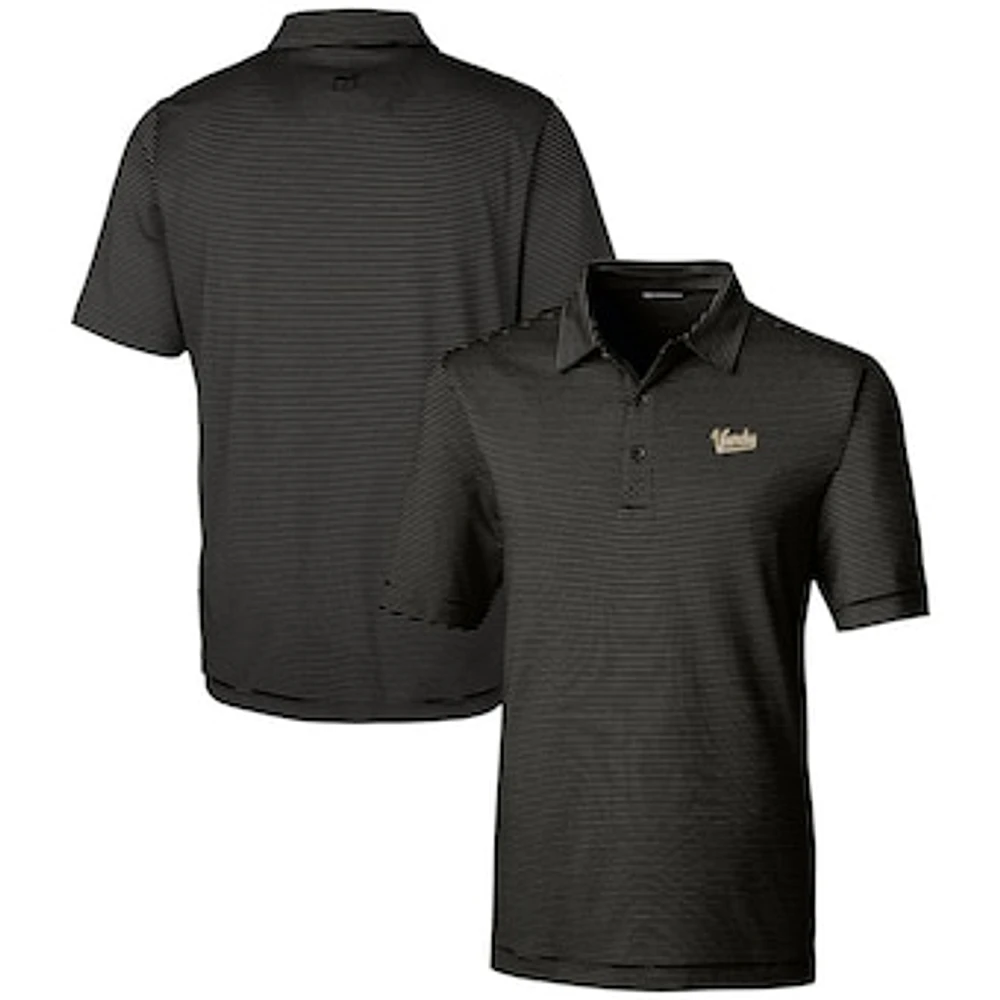 Men's Cutter & Buck Black Vanderbilt Commodores Vault Forge Pencil Stripe Stretch Polo