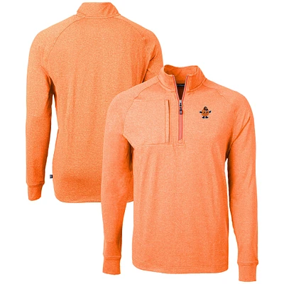 Men's Cutter & Buck Heather Orange Syracuse Vault Adapt Eco Knit Heathered Recycled Raglan Quarter-Zip Top