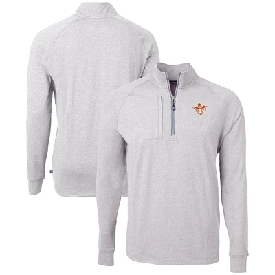Men's Cutter & Buck Heather Texas Longhorns Vault Adapt Eco Knit Heathered Recycled Raglan Quarter-Zip Top