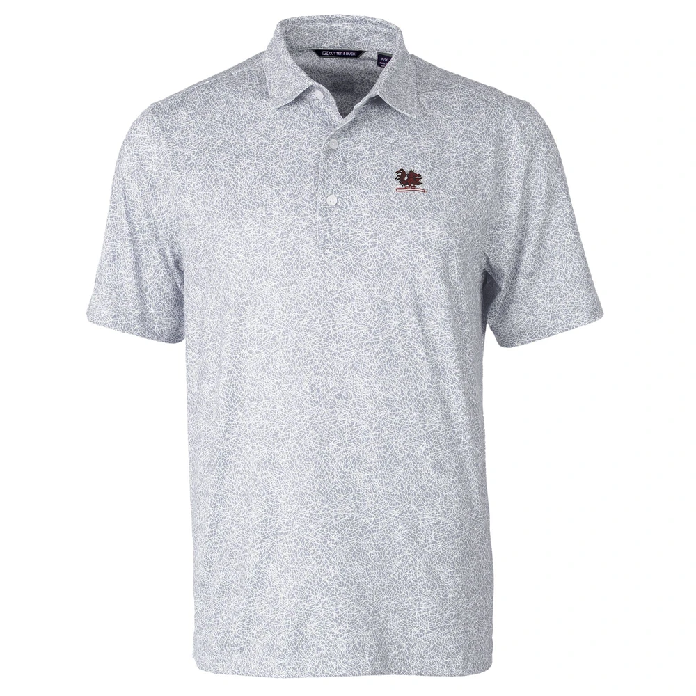 Men's Cutter & Buck Gray South Carolina Gamecocks Pike Constellation Print Stretch DryTec Polo
